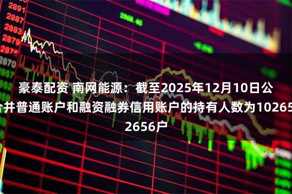 豪泰配资 南网能源：截至2025年12月10日公司合并普通账户和融资融券信用账户的持有人数为102656户